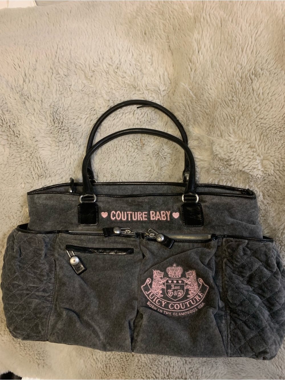 Vintage Juicy Couture Gray 'Couture Baby' Velour Tote